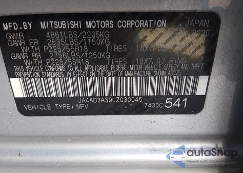 2020 Mitsubishi Outlander Le 2.4/Se 2.4/Sel 2.4/Sp 2.4 из США, поврежденный, VIN JA4AD3A39LZ030045